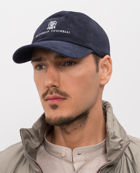 Brunello Cucinelli Синя замшева кепка з вишивкою логотипа MPCLF9850
