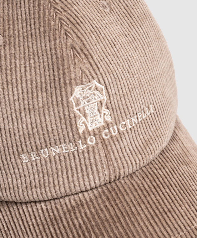 Brunello Cucinelli Бежева вельветова кепка з вишивкою логотипа MY4999850 зображення 4