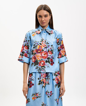 Dolce&Gabbana Блакитна блуза із шовку в квітковий принт F5T50TIS11I