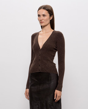 Brunello Cucinelli Коричневий кардиган з кашеміром в рубчик M9A822206