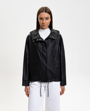 Yves Salomon Army Черная кожаная куртка с капюшоном 26EFV03062L05W