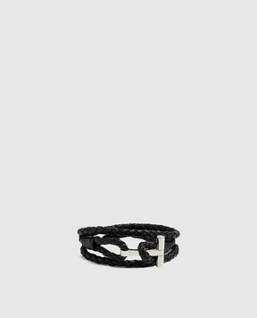 Tom Ford Черный кожаный многослойный браслет T-wrap JM005ICL002S