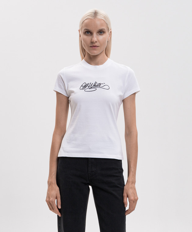 Off-White Белая футболка с вышивкой логотипа 2FA00411T изображение 3