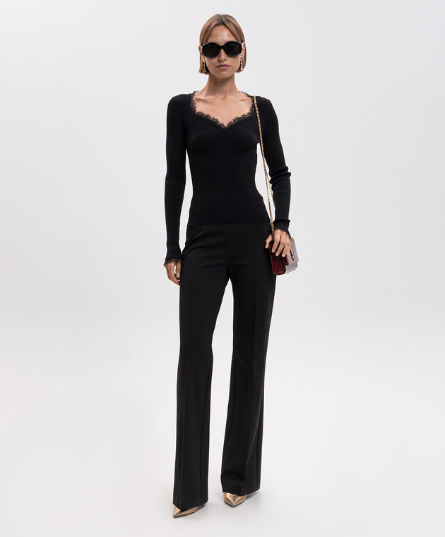 Twinset Коричневый джемпер в рубчике с кружевом 262TP3390 изображение 2
