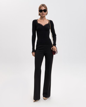 Twinset Коричневый джемпер в рубчике с кружевом 262TP3390