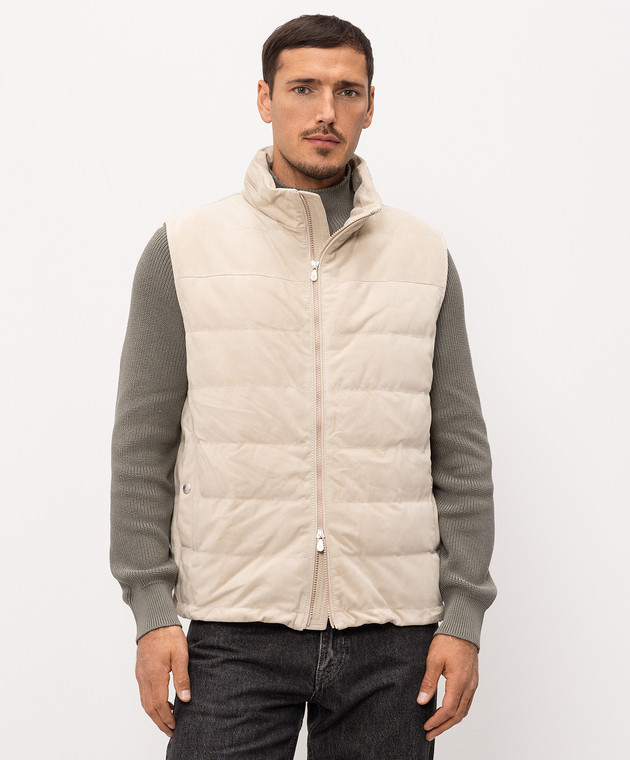 Brunello Cucinelli Бежевый замшевый пуховый жилет MPCFN1924P изображение 3