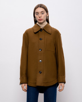 Ami Paris Коричневое пальто из шерсти с логотипом UJK824WV0078