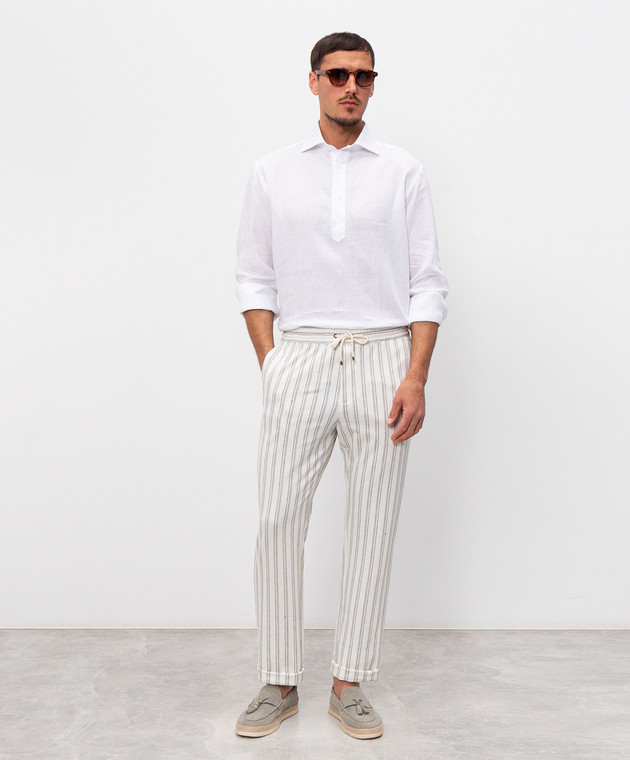 Agnona Белые брюки с леном в полоску T710U6YYB200 изображение 2