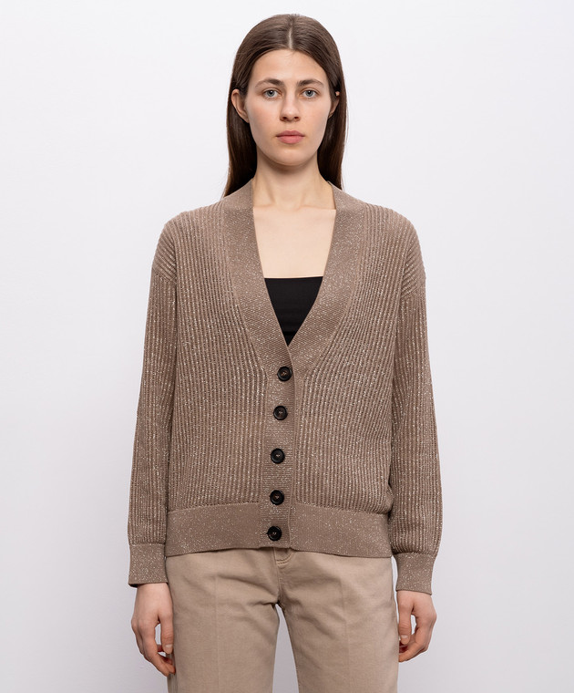 Brunello Cucinelli Коричневый кардиган с люрексом MST258306 изображение 3