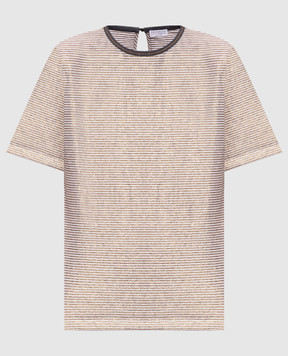 Brunello Cucinelli Бежева футболка з льону в смужку MQ977DU500