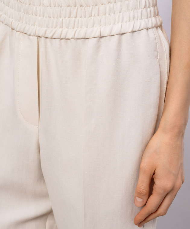 Brunello Cucinelli Брюки цвета айвори с леном MH126P7197 изображение 5