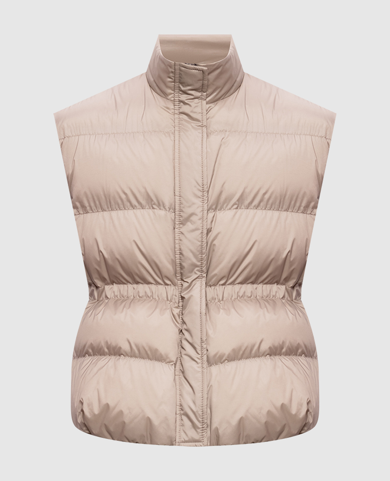 Бежевый пуховый жилет с цепочкой мониль