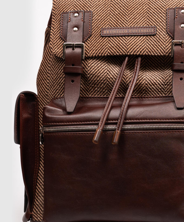 Brunello Cucinelli Коричневый комбинированный рюкзак City с узором MBROBU356 изображение 4