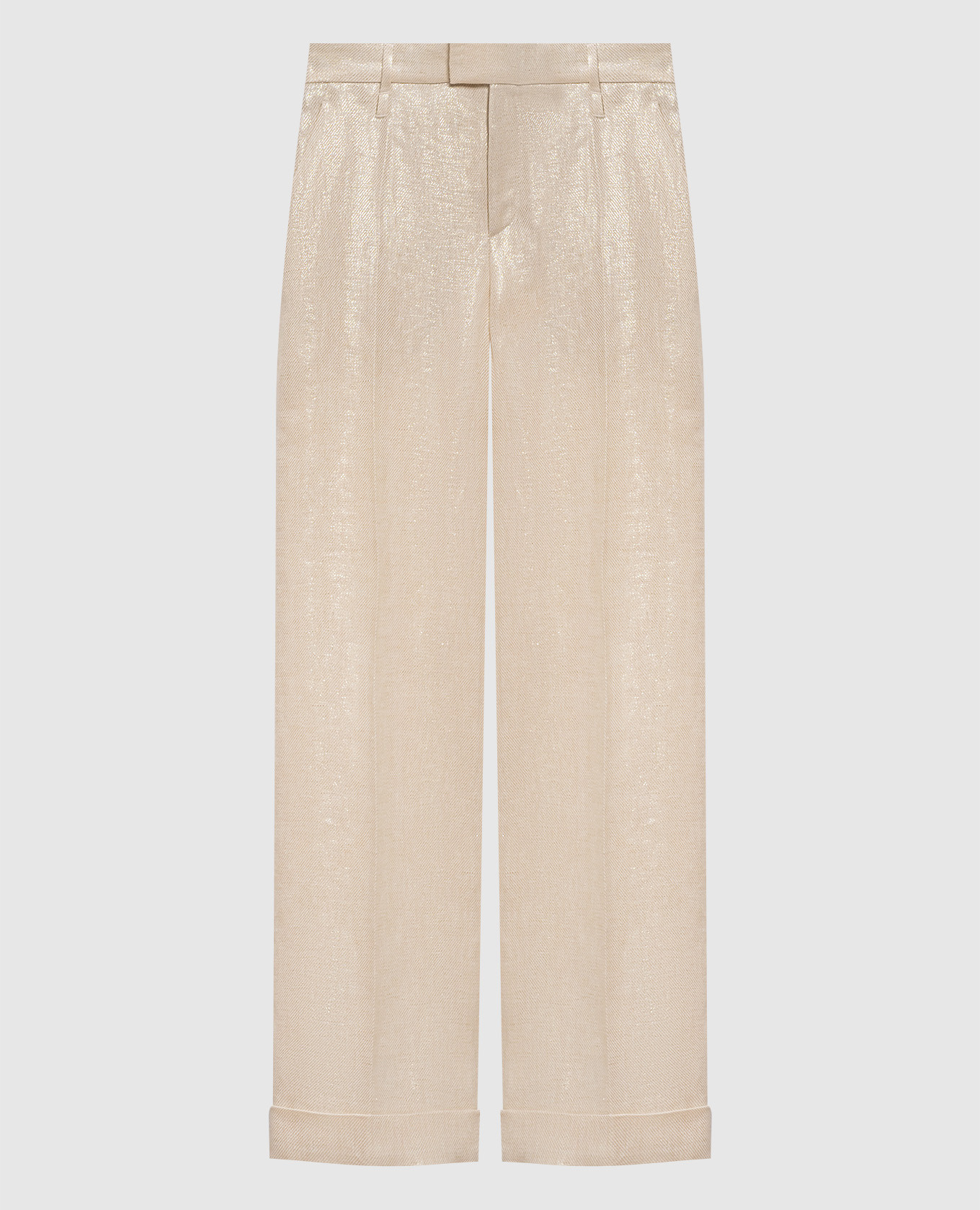 

Бежевые брюки из льна с отворотами, Бежевый, Прямые брюки