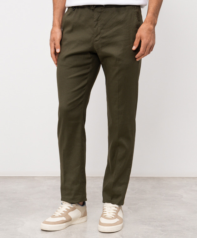 Stefano Ricci Брюки с леном цвета хаки M1T610005BLCTL1U изображение 3
