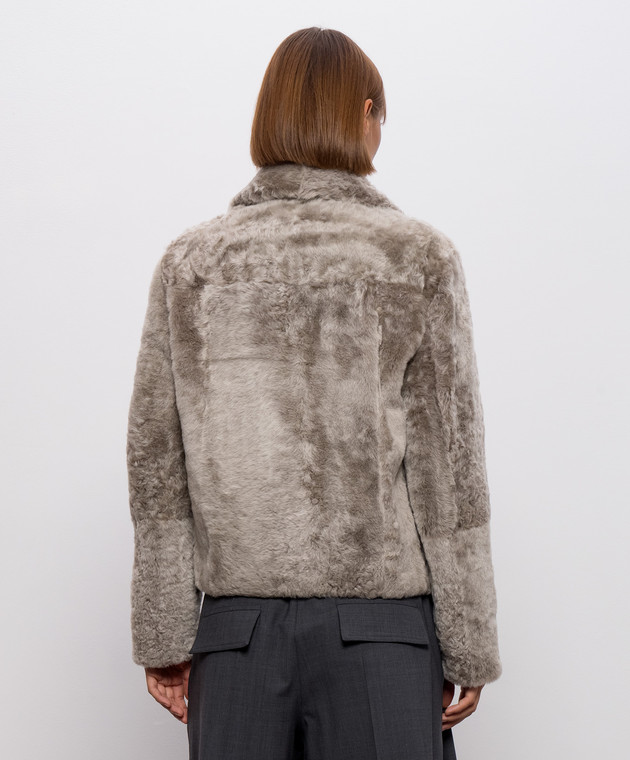 Brunello Cucinelli Бежева укорочена двобортна дублянка Fuzzy MPMBP3126 зображення 4
