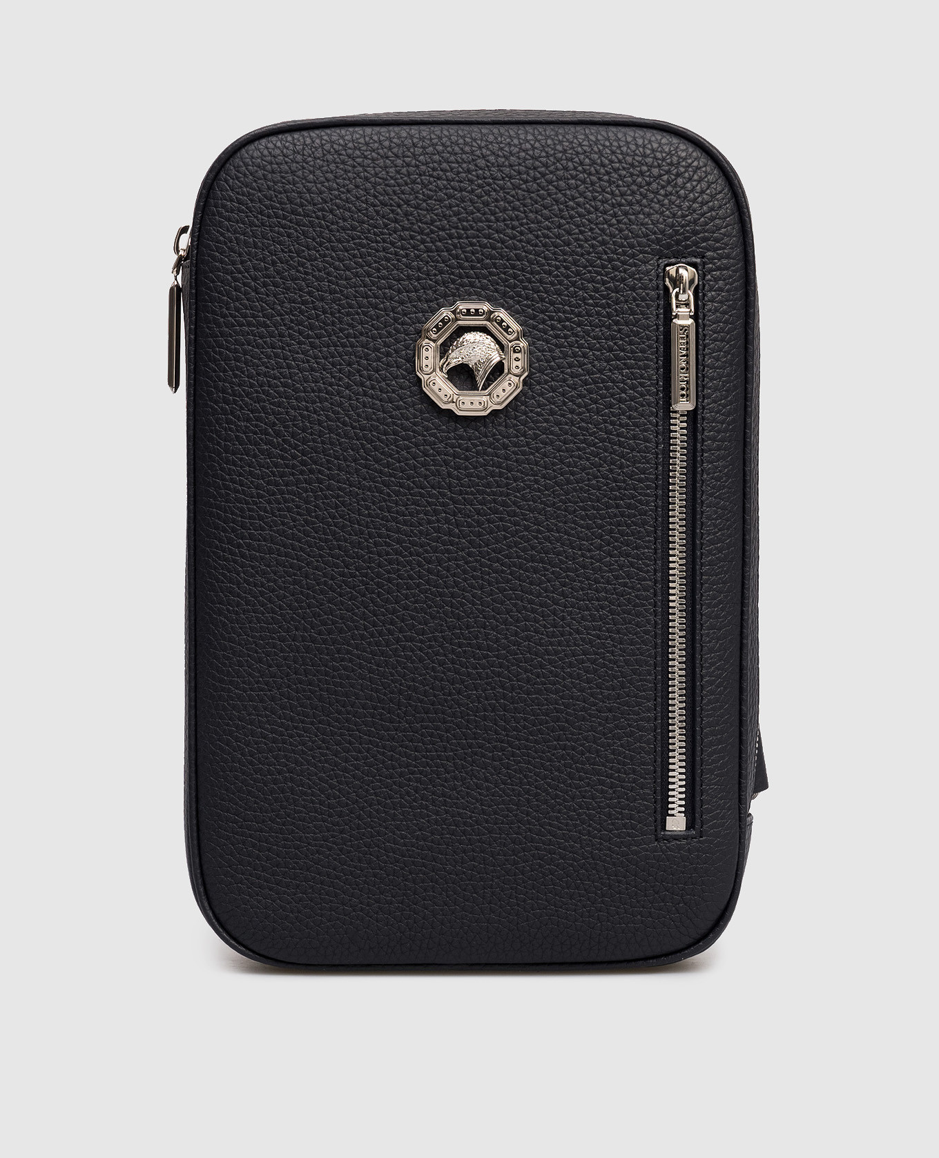 Синяя кожаная сумка-слинг с эмблемой