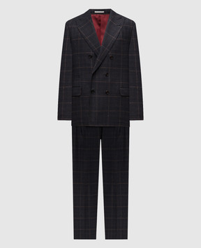 Brunello Cucinelli Синий костюм из кашемира и шерсти в клетку MV428LDPM