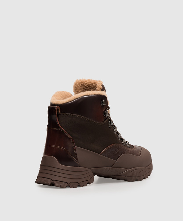Brunello Cucinelli Коричневые комбинированные ботинки на меху MZUNKMI339 изображение 3