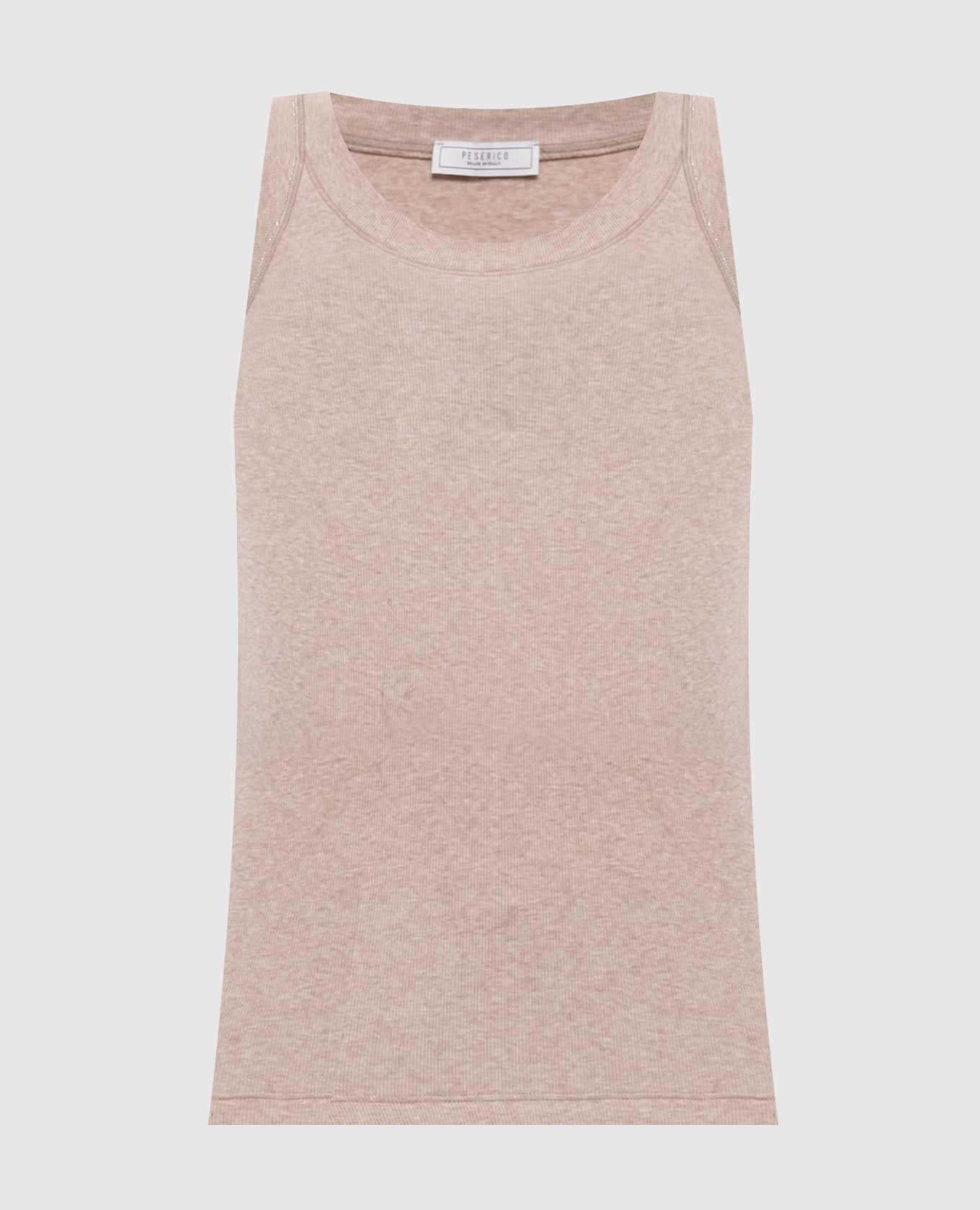 Бежевый меланжевый топ в рубчик с цепочкой