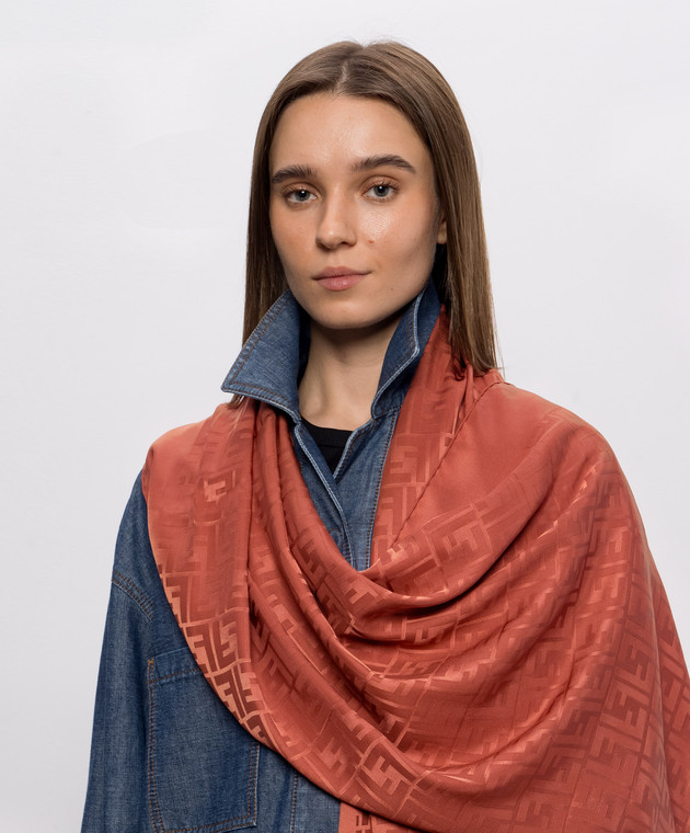 Fendi Терракотовый шарф из шелка в тканом узоре FXT185ANBE изображение 2