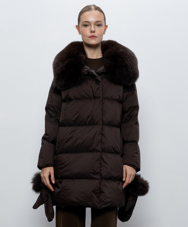 Yves Salomon Army Коричневый пуховик с мехом лисы 27WFM01790U06W изображение 3