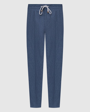 Brunello Cucinelli Синие брюки из льна MH248E1710