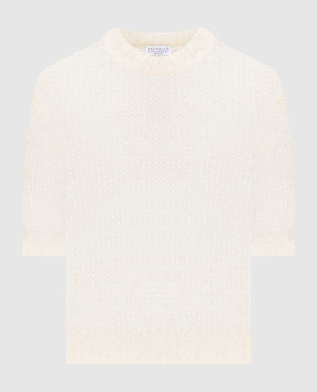 Brunello Cucinelli Светр кольору айворі з вовною з короткими рукавами MLC349310P