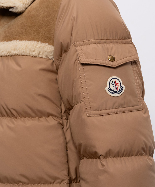 Moncler Коричневая комбинированная пуховая куртка Aurore L20931A00027N0377 изображение 5