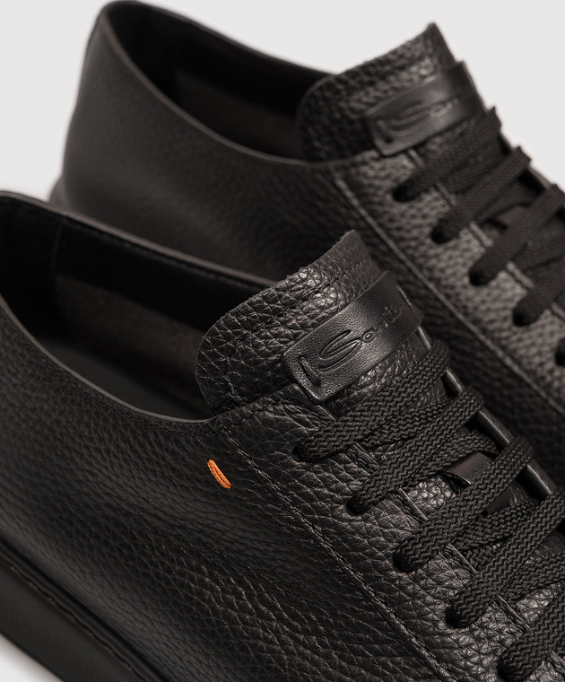 Santoni Черные кожаные кроссовки с патчем логотипа MBCD21571NEAKMMD изображение 5