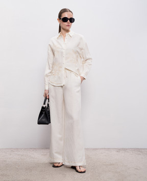 Twinset Рубашка цвета айвори с леном с вышивкой 261LM2MAA