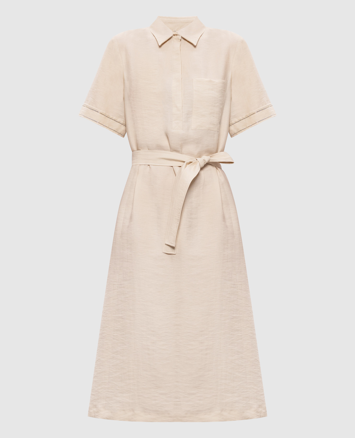 Бежевое платье с леном