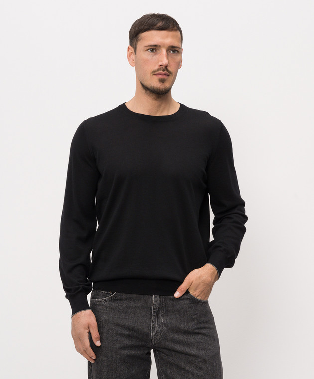 Brunello Cucinelli Джемпер чорний з вовни та кашеміру M2400100 зображення 3