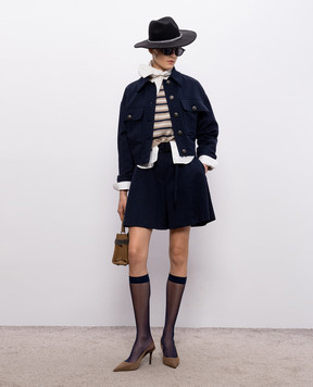 Brunello Cucinelli Бежевый свитер из шерсти, кашемира и шелка в полоску M16221900P