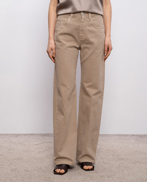 Brunello Cucinelli Бежевые джинсы с логотипом патча M0H81P5568