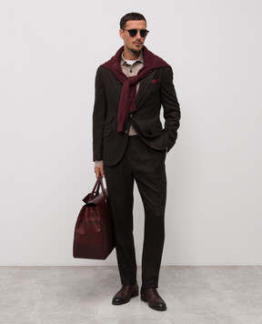 Brunello Cucinelli Коричневый кардиган из шерсти и кашемира в рубчик M24805105