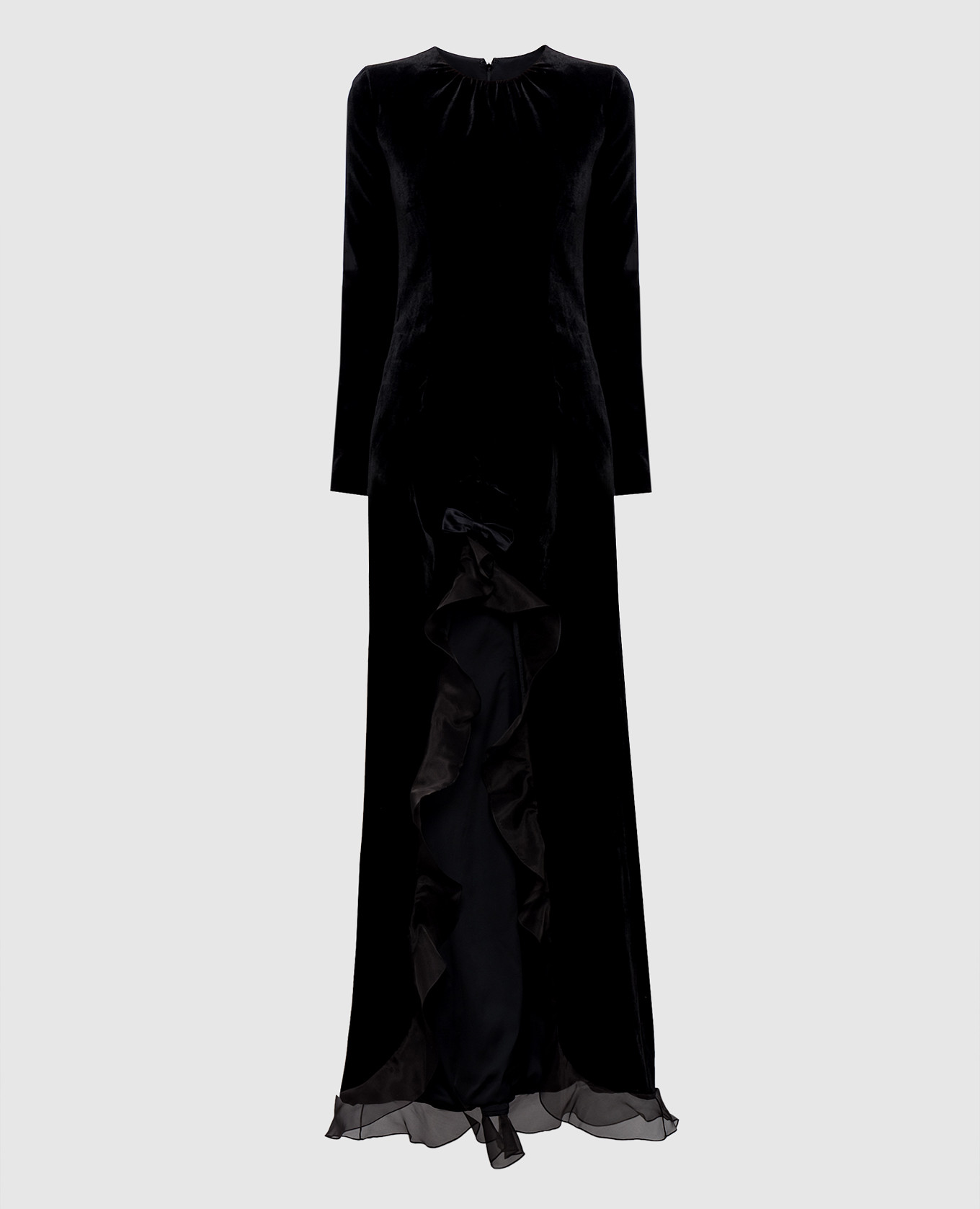 

Черное бархатное платье с рюшами, Черный, Вечерние платья