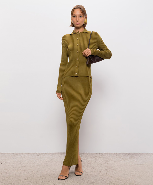 Balmain Спідниця кольору хакі в рубчик SK0000000083 зображення 2