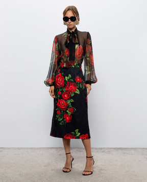 Dolce&Gabbana Чорна спідниця з шовком в принт F4CS8TFSTB4