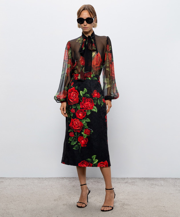 Dolce&Gabbana Черная юбка с шелком в принт F4CS8TFSTB4 изображение 2