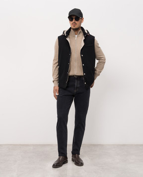 Brunello Cucinelli Черный пуховый жилет из шерсти с капюшоном MM4701775