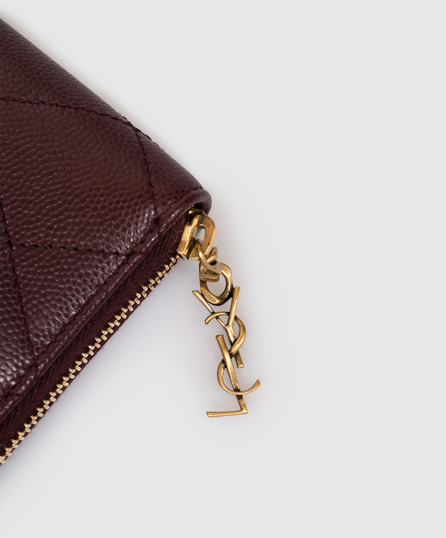 Saint Laurent Бордовый кожаный кошелек с геометрической стежкой 862485AAGA8 изображение 4