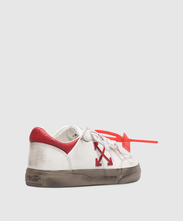 Off-White Шкіряні кеди Vulcanized кольору аворі з вінтажним ефектом OF06386609 зображення 3