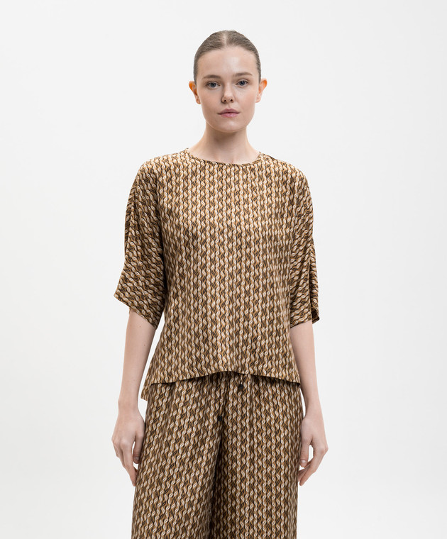 Max Mara Коричневая блуза NORDICA из шелка в принт MXMNORDICA изображение 3