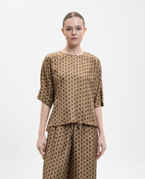 Max Mara Коричневая блуза NORDICA из шелка в принт MXMNORDICA