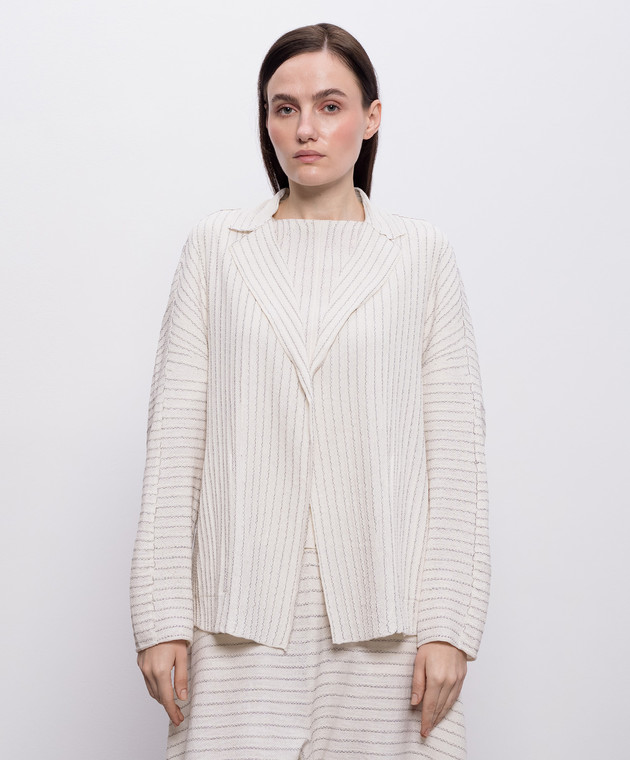 BOBOUTIC Кардиган кольору айворі із шовку та льону 5027 зображення 3