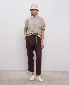 Brunello Cucinelli Коричневі штани з льоном MH126P8292