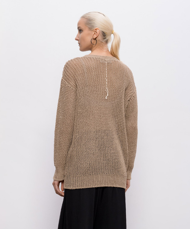 Intoca Бежевый ажурный свитер из льна 261LILLPO0102 изображение 4