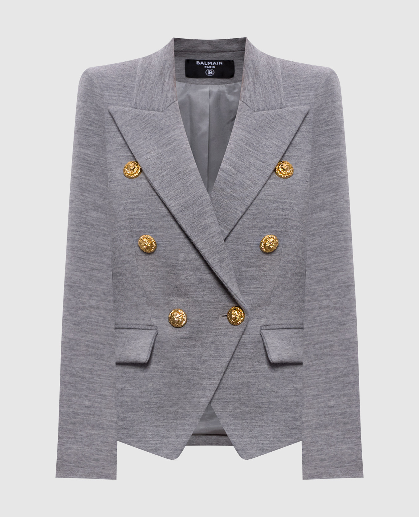 Сірий двобортний жакет з вовною