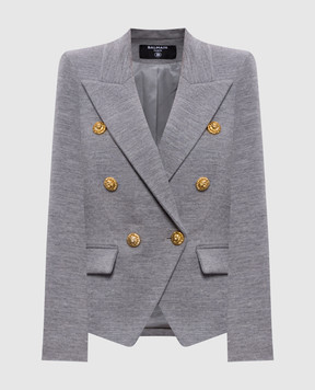 Balmain Сірий двобортний жакет з вовною FF0SI505JL17